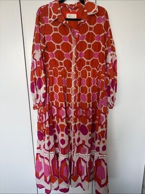 Anthropologie Orange & Pink Geometric Button-Front Dress